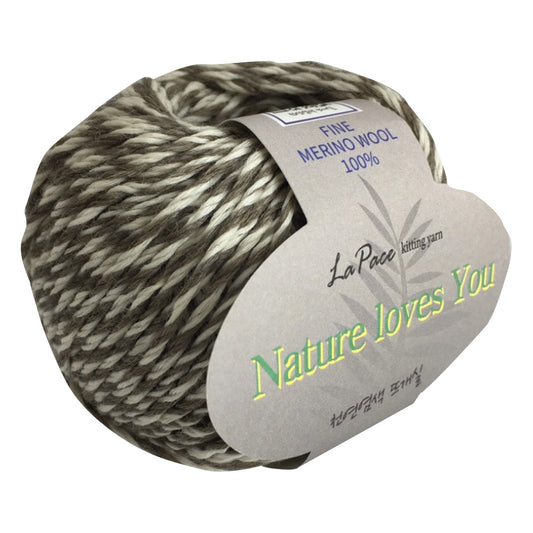LaPace Premium yarn. 100% fine merino wool yarn. eco-friendly, plant dye. khaki  ivory melange color