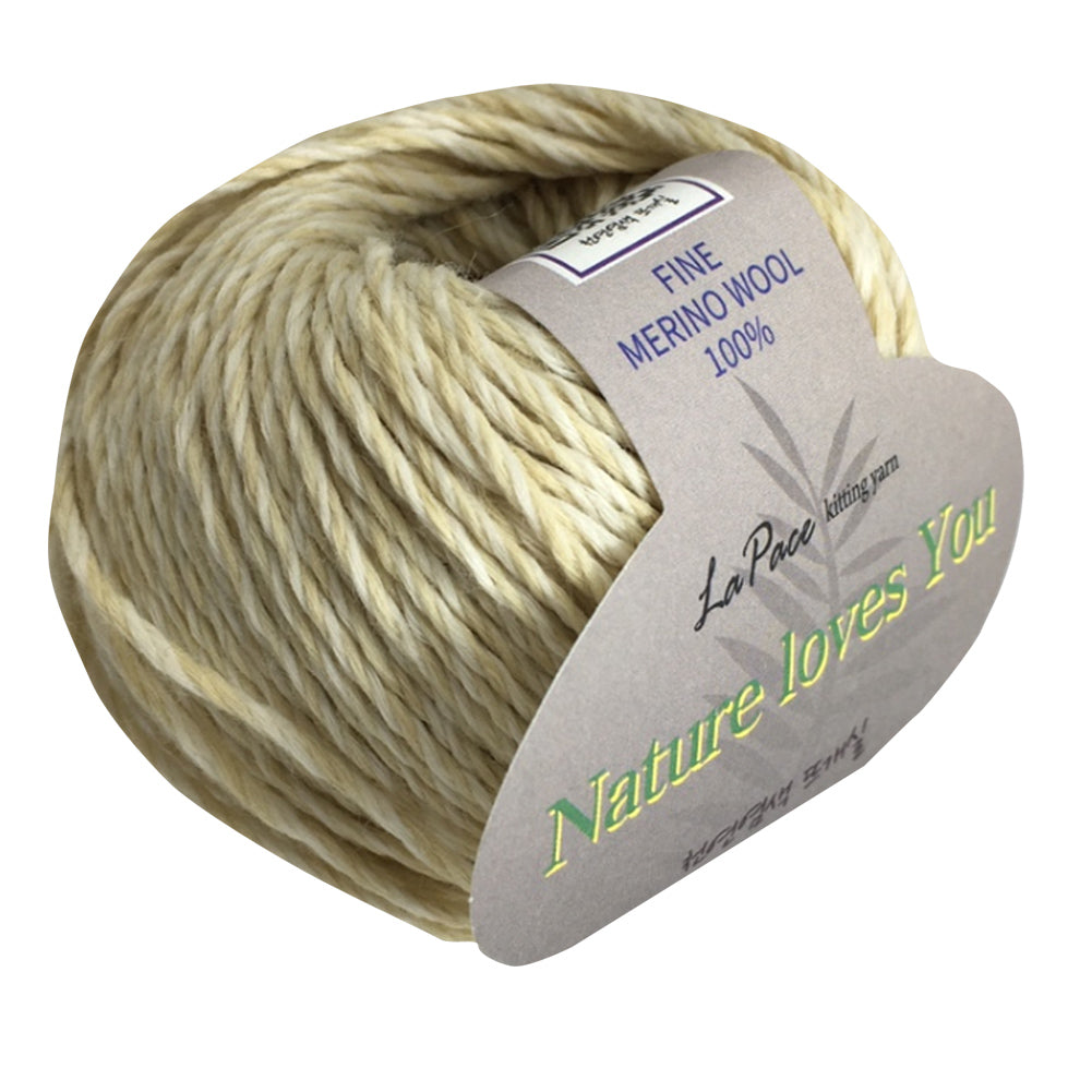 LaPace Premium yarn. 100% fine merino wool yarn. eco-friendly, plant dye. mustard, ivory melange color