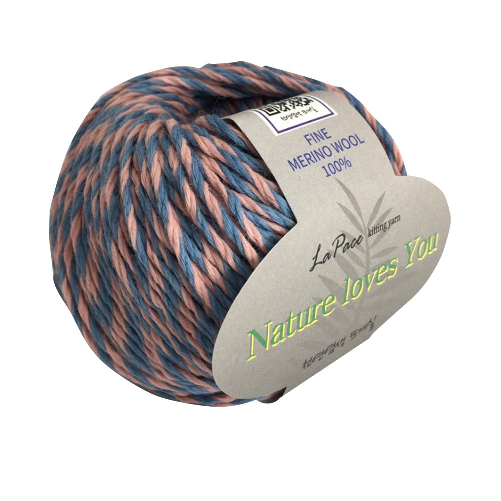 LaPace Premium yarn. 100% fine merino wool yarn. eco-friendly, plant dye. blue pink melange color