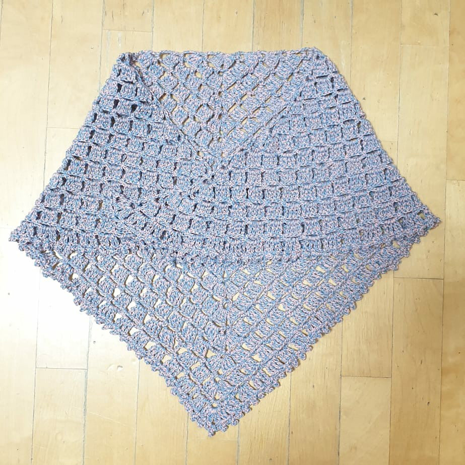 shwal. made by LaPace wool yarn, blue pink melange color
